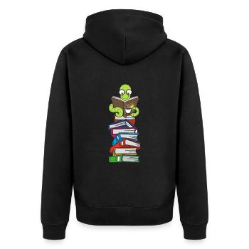 Wurm reads books with coffee - Unisex Premium Organic Zip Hoodie - black - Back - Nico (187cm)