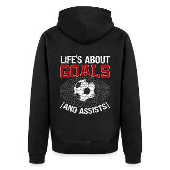 La vie est une question de buts et d’aides dans le football - Veste à capuche bio Premium Unisexe - noir - Dos - Nico (187cm)