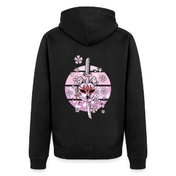 Kitsune Maske Japanischer Neunschwänziger Fuchs - Unisex Premium Bio Zip Hoodie - Schwarz - Hinten - Nico (187cm)
