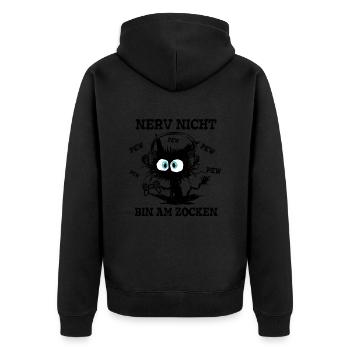 Nerv nicht bin am zocken Gamer Cat - Unisex Premium Bio Zip Hoodie - Schwarz - Hinten - Nico (187cm)