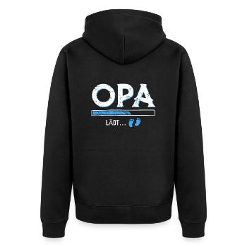 Opa lädt - Unisex Premium Bio Zip Hoodie - Schwarz - Hinten - Nico (187cm)