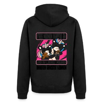 Lustig Einhorn Kaffee Kaffeetrinker Sarkastisch - Unisex Premium Bio Zip Hoodie - Schwarz - Hinten - Nico (187cm)
