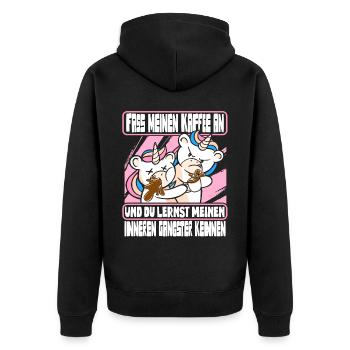 Lustig Einhorn Kaffee Kaffeetrinker Sarkastisch - Unisex Premium Bio Zip Hoodie - Schwarz - Hinten - Nico (187cm)