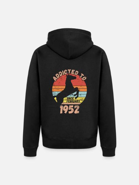 Anniversaire Équitation Février 1952 - Veste à capuche bio Premium Unisexe - noir