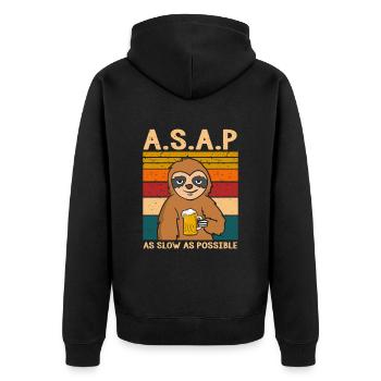 A.S.A.P. As Slow As Possible Faultier - Unisex Premium Bio Zip Hoodie - Schwarz - Hinten - Nico (187cm)