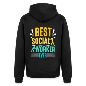 Bester Sozialarbeiter Aller Zeiten Sozialarbeit - Unisex Premium Bio Zip Hoodie - Schwarz - Hinten - Nico (187cm)