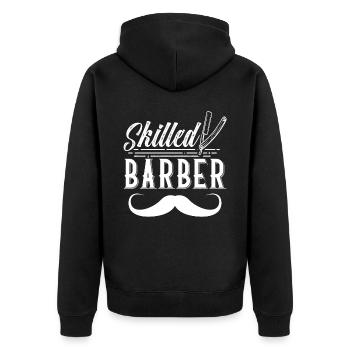 Gelernter Barbier Barbiere Barber Barbershop - Unisex Premium Bio Zip Hoodie - Schwarz - Hinten - Nico (187cm)