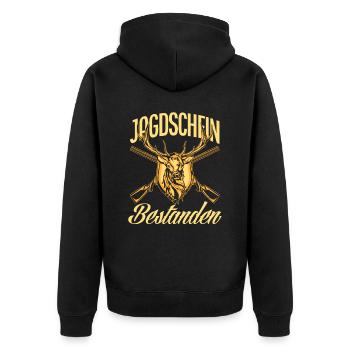 Jäger Jagdschein Bestanden Geschenk - Unisex Premium Bio Zip Hoodie - Schwarz - Hinten - Nico (187cm)