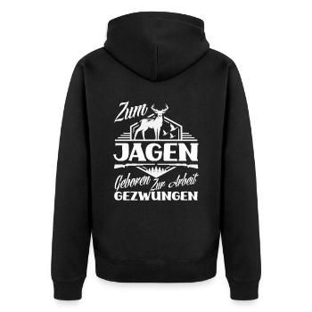 Jäger - Unisex Premium Bio Zip Hoodie - Schwarz - Hinten - Nico (187cm)