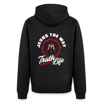 Jesus Glaube Bibelvers Christen - Unisex Premium Bio Zip Hoodie - Schwarz - Hinten - Nico (187cm)