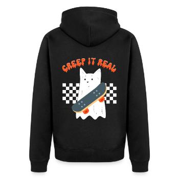 Creep it real, funny ghost cat, halloween costume - Unisex Premium Organic Zip Hoodie - black - Back - Nico (187cm)