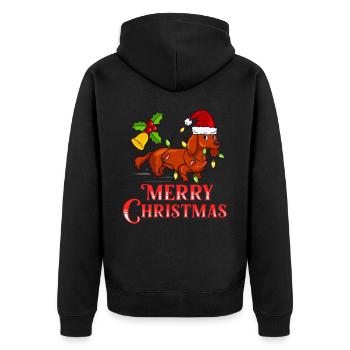Doxie Dachshund Dackel Teckel Hund Weihnachten - Unisex Premium Bio Zip Hoodie - Schwarz - Hinten - Nico (187cm)