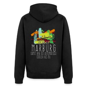 Marburg Sprüche Marburger - Unisex Premium Bio Zip Hoodie - Schwarz - Hinten - Nico (187cm)