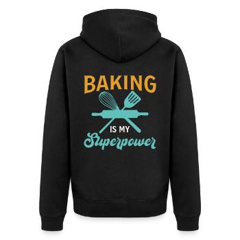 Baking Is My Superpower - Baker - Unisex Premium Bio Zip Hoodie - Schwarz - Hinten - Nico (187cm)