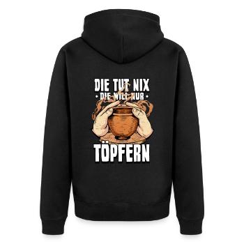 Töpfern - Unisex Premium Bio Zip Hoodie - Schwarz - Hinten - Nico (187cm)