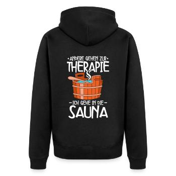 Sauna - Unisex Premium Bio Zip Hoodie - Schwarz - Hinten - Nico (187cm)