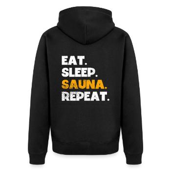 Sauna - Unisex Premium Bio Zip Hoodie - Schwarz - Hinten - Nico (187cm)