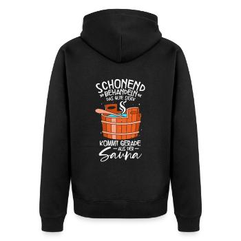Sauna - Unisex Premium Bio Zip Hoodie - Schwarz - Hinten - Nico (187cm)