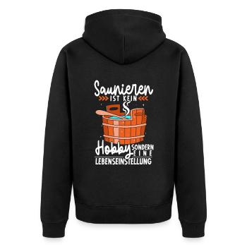 Sauna - Unisex Premium Bio Zip Hoodie - Schwarz - Hinten - Nico (187cm)
