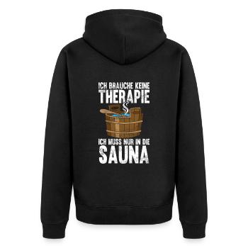 Sauna - Unisex Premium Bio Zip Hoodie - Schwarz - Hinten - Nico (187cm)