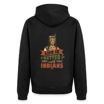 Life Is Better With Indians Native People - Unisex Premium Bio Zip Hoodie - Schwarz - Hinten - Nico (187cm)