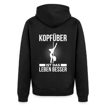 Kopfüber Ist Das Leben Besser - Unisex Premium Bio Zip Hoodie - Schwarz - Hinten - Nico (187cm)