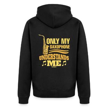 Only My Saxophone Understands Me - Unisex Premium Bio Zip Hoodie - Schwarz - Hinten - Nico (187cm)