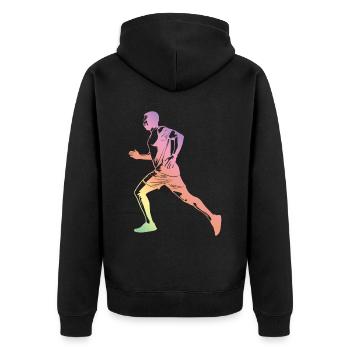 Rennen Silhouette - Unisex Premium Bio Zip Hoodie - Schwarz - Hinten - Nico (187cm)