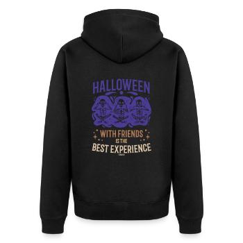 Halloween mit Freunden ist die beste Erfahrung - Unisex Premium Bio Zip Hoodie - Schwarz - Hinten - Nico (187cm)