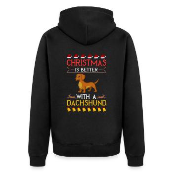 Doxie Dachshund Dackel Teckel Hund Weihnachten - Unisex Premium Bio Zip Hoodie - Schwarz - Hinten - Nico (187cm)