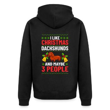 Doxie Dachshund Dackel Teckel Hund Weihnachten - Unisex Premium Bio Zip Hoodie - Schwarz - Hinten - Nico (187cm)