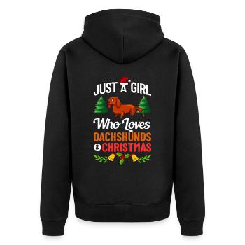 Doxie Dachshund Dackel Teckel Hund Weihnachten - Unisex Premium Bio Zip Hoodie - Schwarz - Hinten - Nico (187cm)
