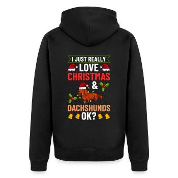 Doxie Dachshund Dackel Teckel Hund Weihnachten - Unisex Premium Bio Zip Hoodie - Schwarz - Hinten - Nico (187cm)