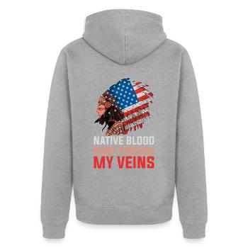 Cadeau amérindien de sang natif - Veste à capuche bio Premium Unisexe - gris chiné - Dos - Nico (187cm)