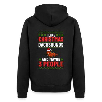 Doxie Dachshund Dackel Teckel Hund Weihnachten - Unisex Premium Bio Zip Hoodie - Schwarz - Hinten - Nico (187cm)