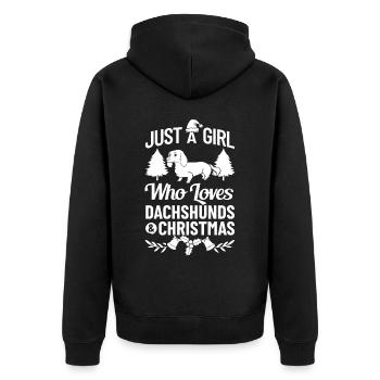 Doxie Dachshund Dackel Teckel Hund Weihnachten - Unisex Premium Bio Zip Hoodie - Schwarz - Hinten - Nico (187cm)