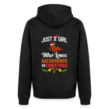 Doxie Dachshund Dackel Teckel Hund Weihnachten - Unisex Premium Bio Zip Hoodie - Schwarz - Hinten - Nico (187cm)