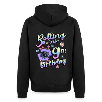 Rolling Into 9. Geburtstag Quad Skater - Unisex Premium Bio Zip Hoodie - Schwarz - Hinten - Nico (187cm)