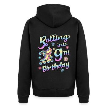 Rolling Into 9th Geburtstag Roller Skater Inline - Unisex Premium Bio Zip Hoodie - Schwarz - Hinten - Nico (187cm)