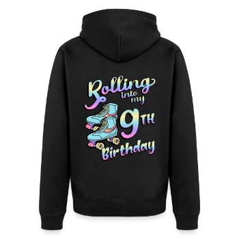Rolling Into My 9th Birthday Quad Skater - Unisex Premium Bio Zip Hoodie - Schwarz - Hinten - Nico (187cm)