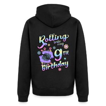 Rolling Into My 9th Birthday Quad Skater - Unisex Premium Bio Zip Hoodie - Schwarz - Hinten - Nico (187cm)