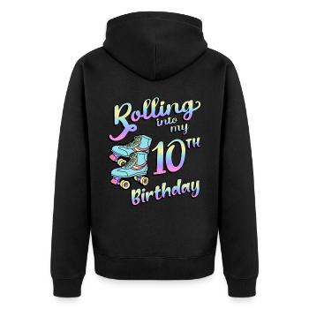 Rolling Into My 10th Birthday Quad Skater - Unisex Premium Bio Zip Hoodie - Schwarz - Hinten - Nico (187cm)