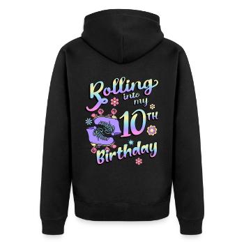 Rolling Into My 10th Birthday Quad Skater - Unisex Premium Bio Zip Hoodie - Schwarz - Hinten - Nico (187cm)