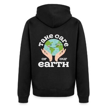 Take Of Care Your Earth Earth Protection Quotes - Unisex Premium Organic Zip Hoodie - black - Back - Nico (187cm)