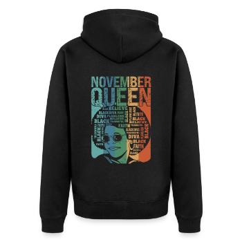 Novembre, le mois de la naissance de la reine, - Veste à capuche bio Premium Unisexe - noir - Dos - Nico (187cm)