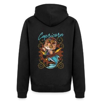 Chat steampunk capricorne zodiaque - Veste à capuche bio Premium Unisexe - noir - Dos - Nico (187cm)