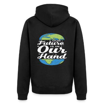 Our Future Is In Our Hand Save The Earth - Unisex Premium Organic Zip Hoodie - black - Back - Nico (187cm)