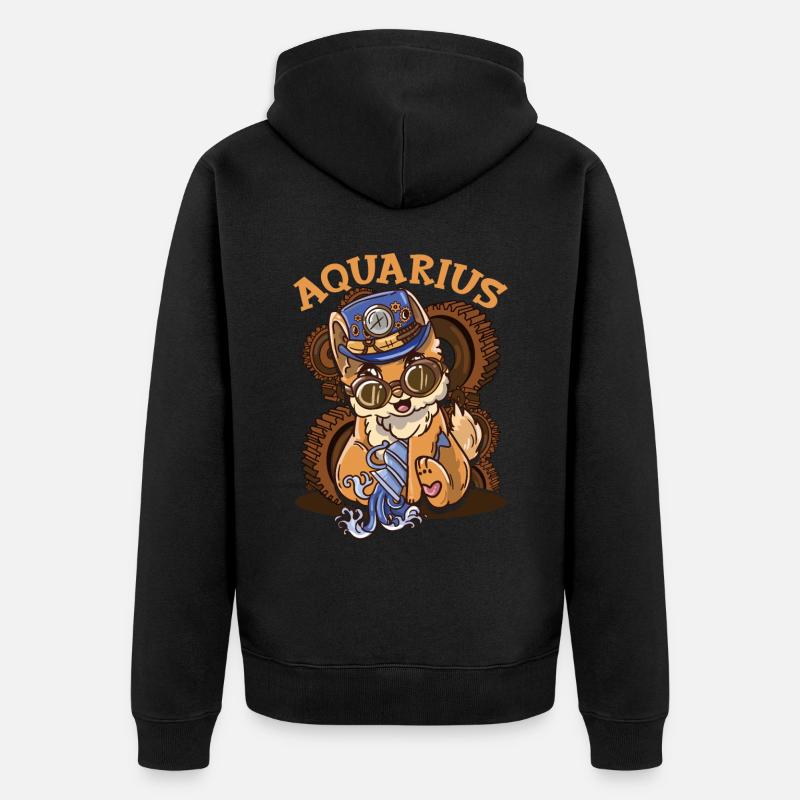 Sternzeichen Wassermann Astrologie Katze - Unisex Premium Bio Zip Hoodie - Schwarz