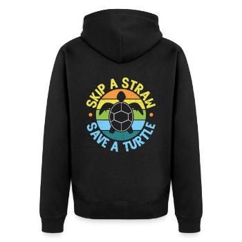 Überspringen Sie einen Strohhalm retten Sie eine Schildkröte Schildkröten Liebhaber Geschenke - Unisex Premium Bio Zip Hoodie - Schwarz - Hinten - Nico (187cm)