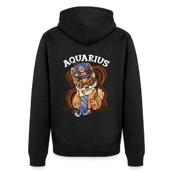 Sternzeichen Wassermann Astrologie Katze - Unisex Premium Bio Zip Hoodie - Schwarz - Hinten - Nico (187cm)